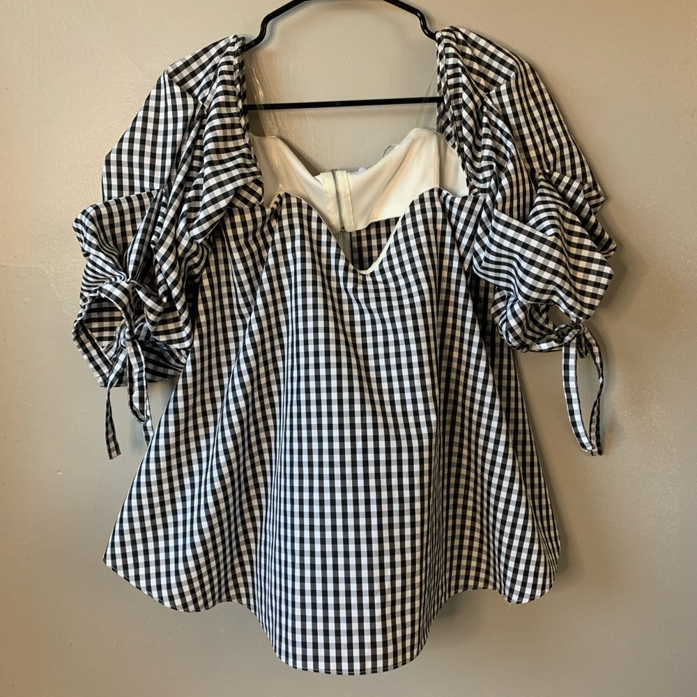 Modern Vintage Boutique Black and White Plaid Off The Shoulder Top